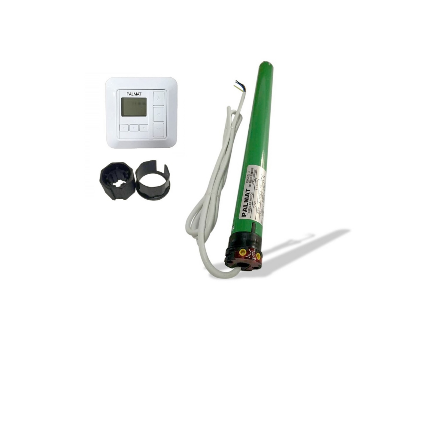 PALMAT® Rolgordijn Motor met Display – Incl. 1-Kanaals Ontvanger – Magnetische Wandhouder – Laagspanningswand – Zonwering, Jaloezieën en Rolluiken - wit