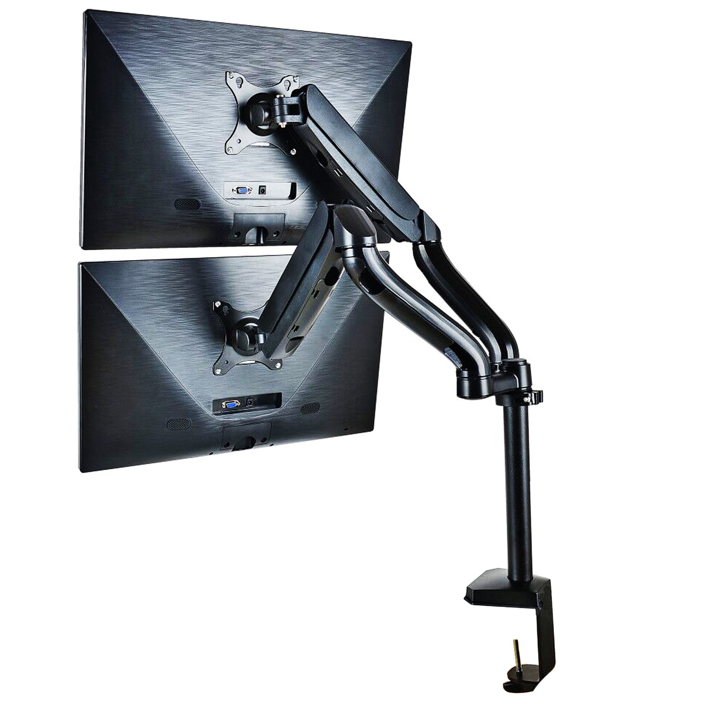 PALMAT® Dubbele Monitor Arm – Metalen Beeldscherm Beugel – Monitorarm - 2 Schermen - Kantelbaar, Draaibaar en Wendbaar – Thuiswerken - 17 tot 27 Inch - Zwart