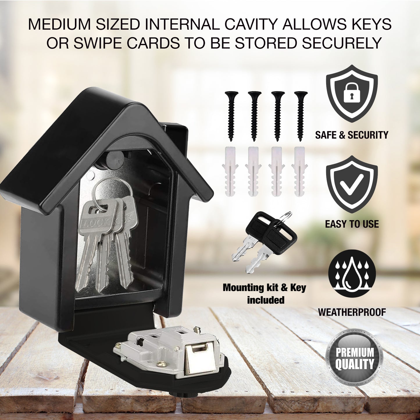 PALMAT House Shaped Secure Combination Key Safe Weatherproof Outdoor Wall Mounted for Security with Medium Sized Internal Storage for House or Office Keys and Strong 4 Digit Lock and Additional Security Key