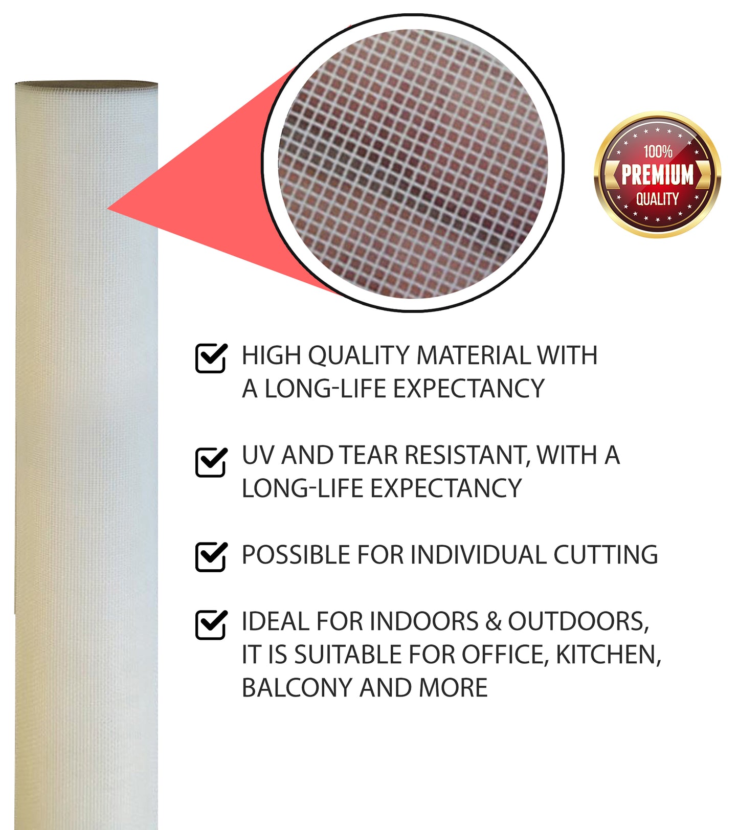 PALMAT White Fiberglass Insect Screen, Keep Out Bugs, Flies, Mosquitoes - for Windows and Doors, Internal and External Installation