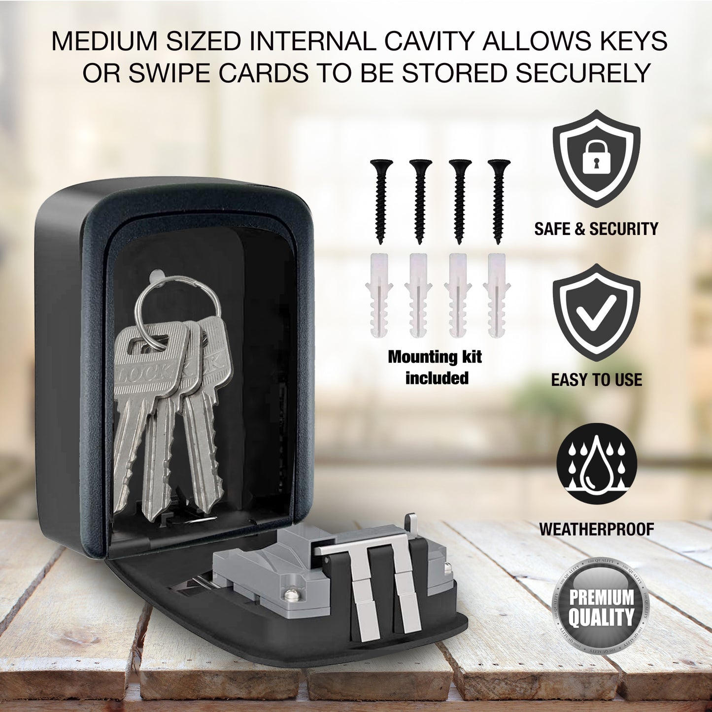 PALMAT Secure Combination Key Safe étanche extérieur mural pour la sécurité avec stockage interne de taille moyenne pour les clés de la maison ou du bureau et serrure solide à 4 chiffres