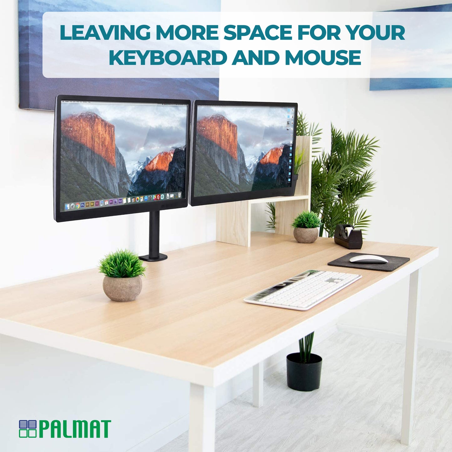 PALMAT Dubbele arm monitor met 360° draaibare bevestiging voor 13-27 inch schermen VESA 75/100mm met bureauklem