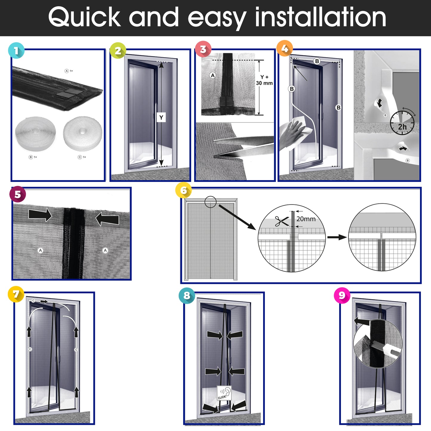 PALMAT Magnetic Screen Door, Keep Out Insects, Mosquitoes, Bugs - For Balcony, Sliding Doors, Indoors & Outdoors - 90X210 cm