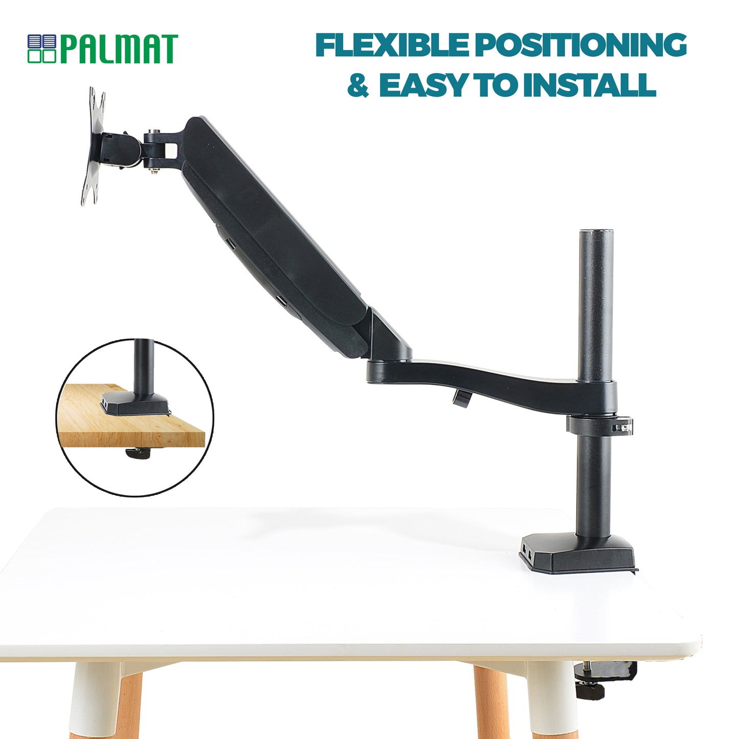PALMAT® Professionele Monitor Arm – Metalen Beeldscherm Beugel – Monitorarm - 1 Scherm - Kantelbaar, Draaibaar en Wendbaar – Thuiswerken - 17 tot 27 Inch - Zwart