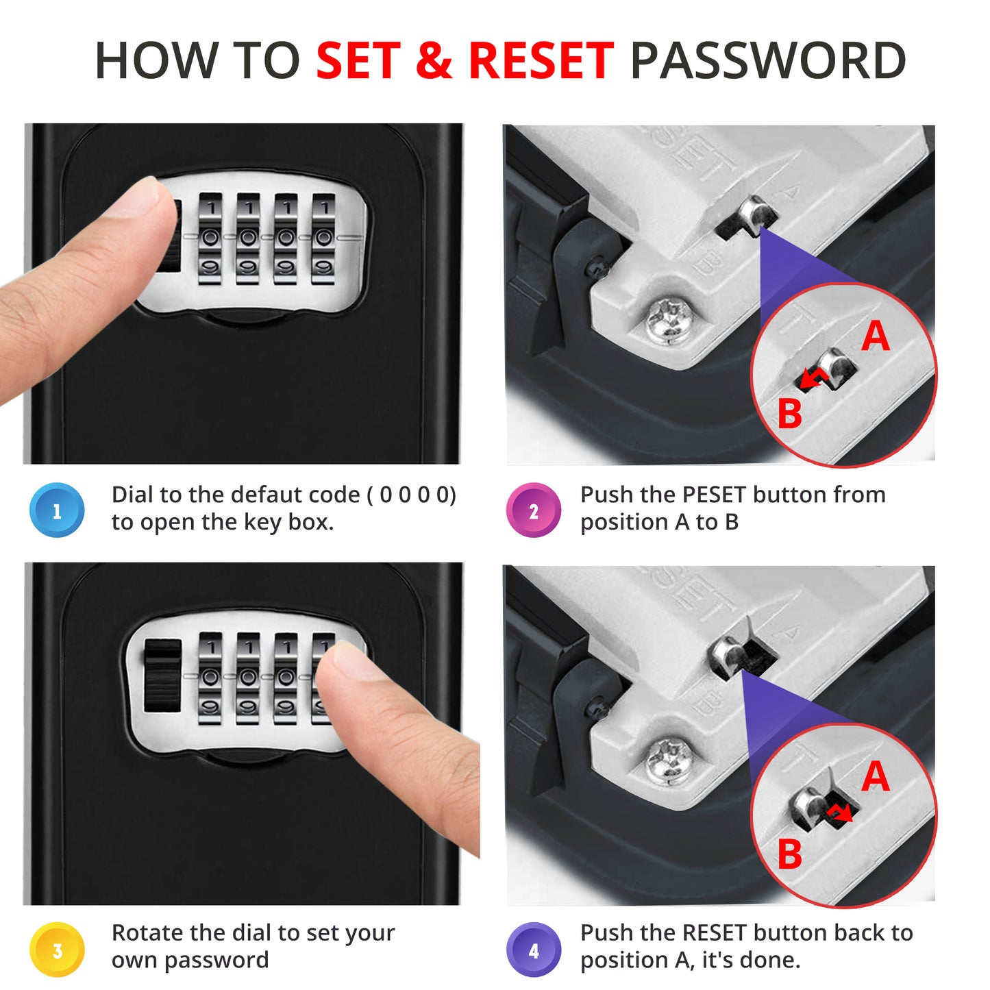 PALMAT Secure Combination Key Safe étanche extérieur mural pour la sécurité avec grand stockage interne pour les clés de la maison ou du bureau et serrure solide à 4 chiffres