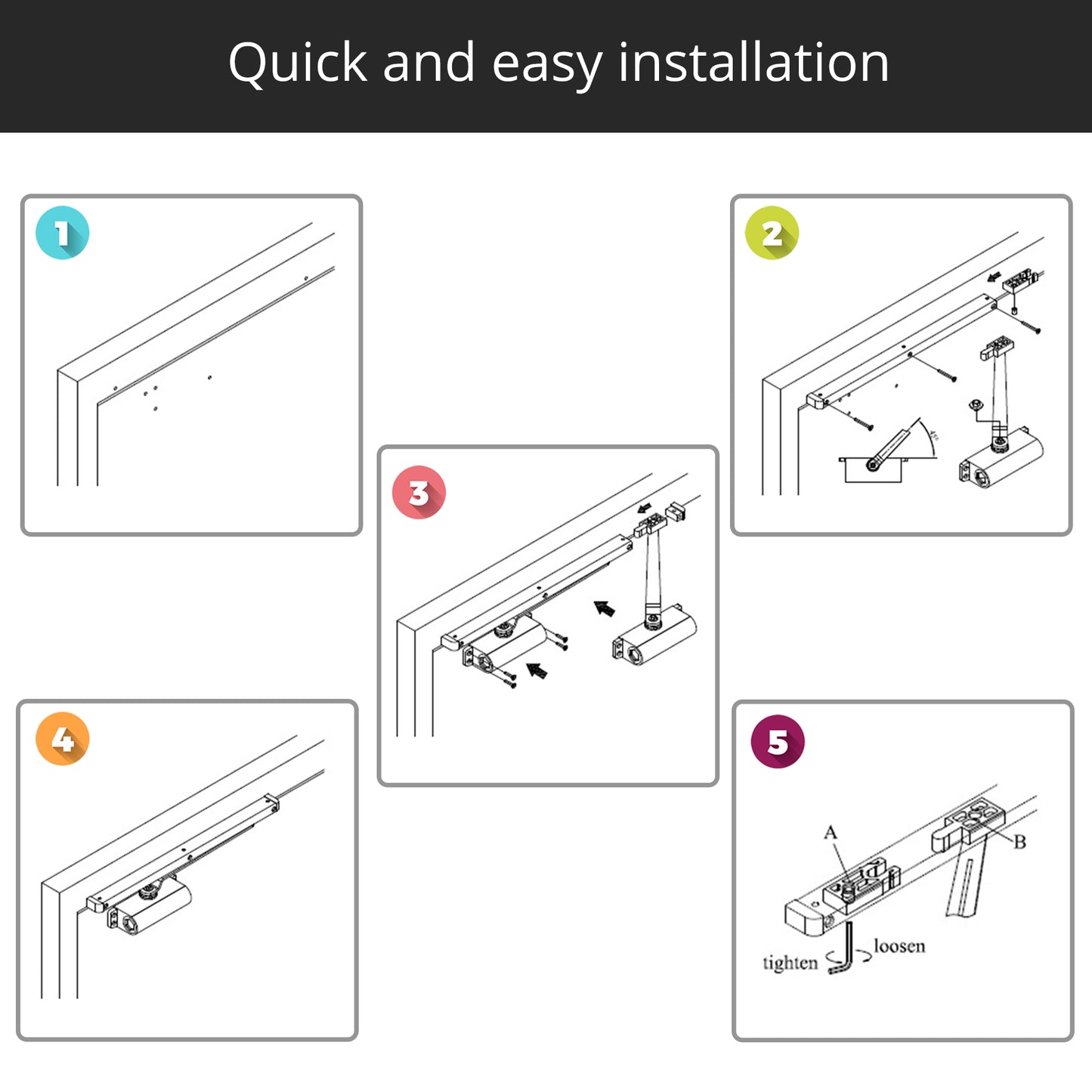 PALMAT Automatic Adjustable Hydraulic Door Closer with Slide Track Arm and Iron Cover for Heavy Duty
