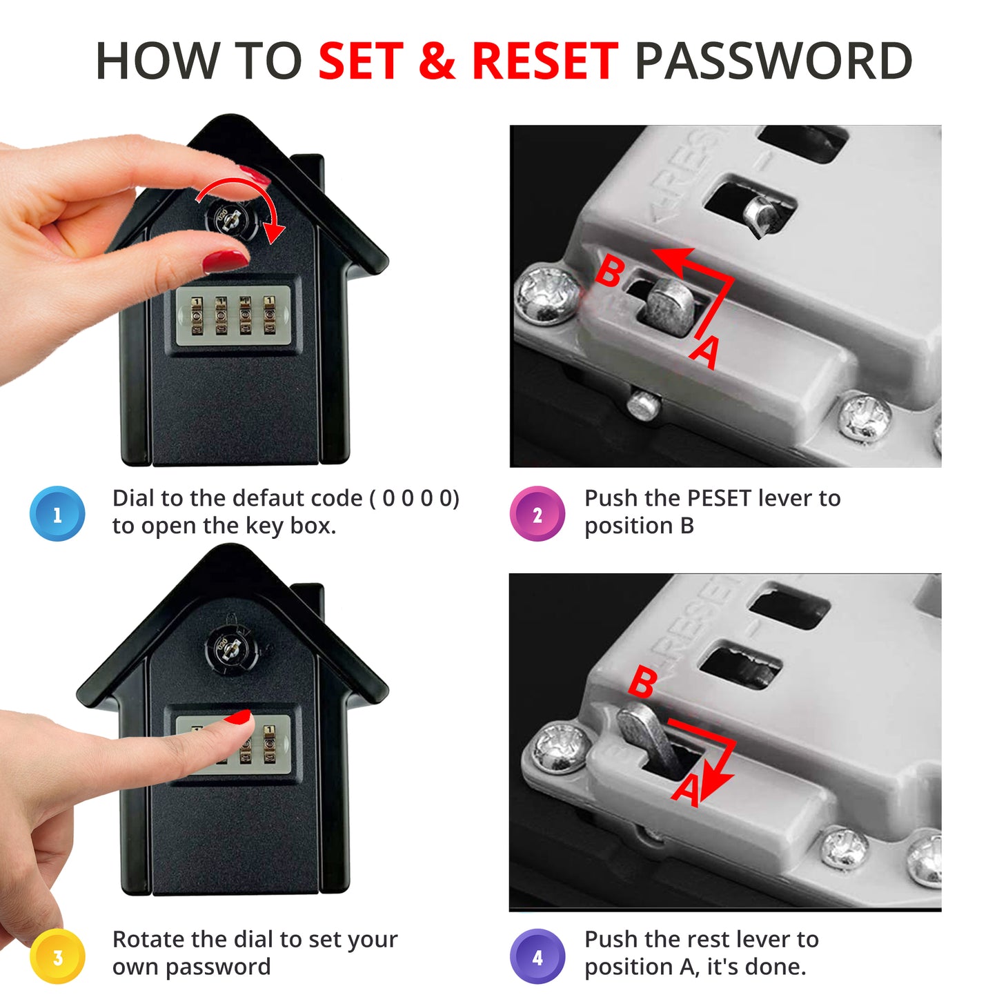 PALMAT House Shaped Secure Combination Key Safe Weatherproof Outdoor Wall Mounted for Security with Medium Sized Internal Storage for House or Office Keys and Strong 4 Digit Lock and Additional Security Key