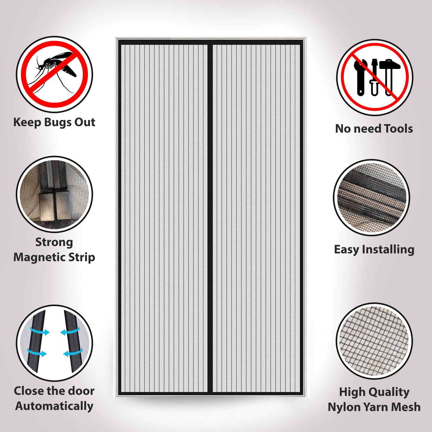 PALMAT Magnetic Screen Door, Keep Out Insects, Mosquitoes, Bugs - For Balcony, Sliding Doors, Indoors & Outdoors - 90X210 cm