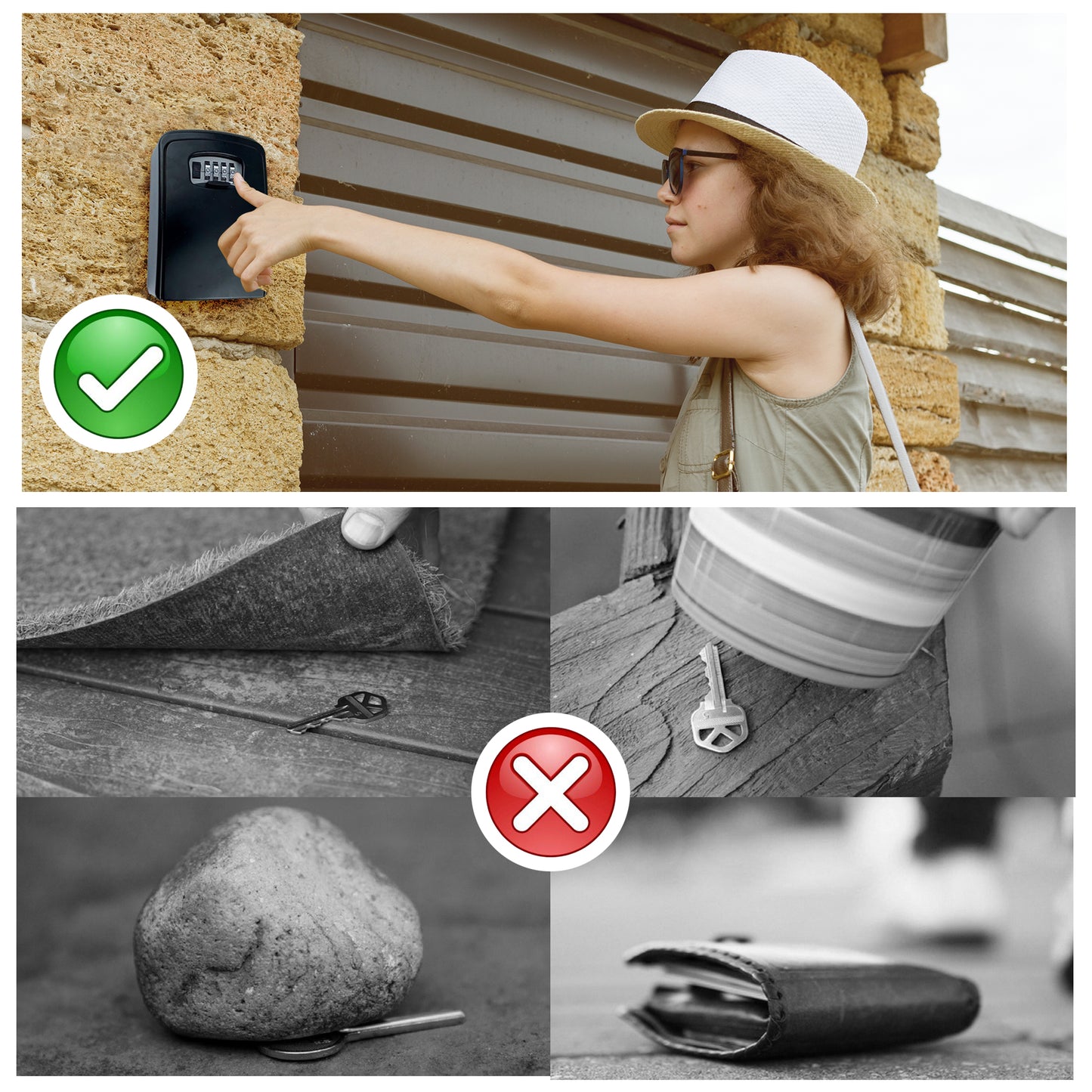 PALMAT Secure Combination Key Safe étanche extérieur mural pour la sécurité avec grand stockage interne pour les clés de la maison ou du bureau et serrure solide à 4 chiffres