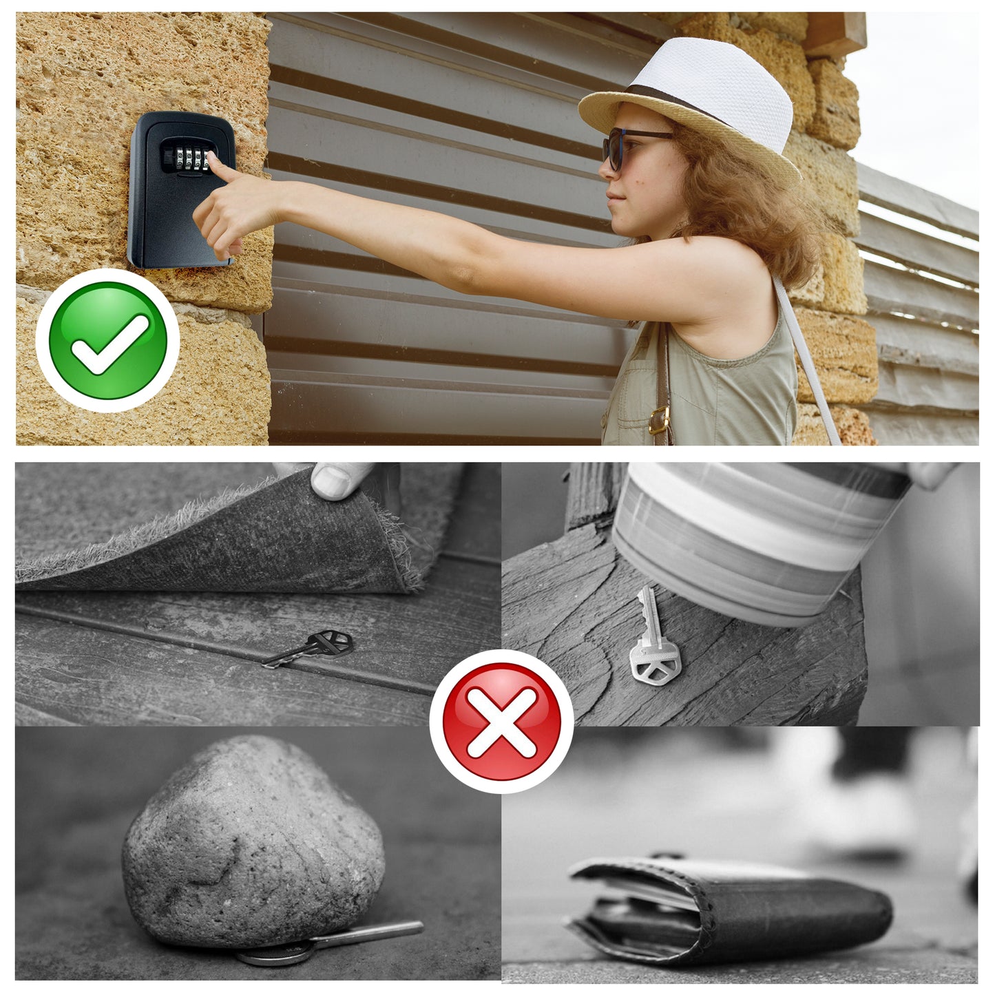 PALMAT Secure Combination Key Safe étanche extérieur mural pour la sécurité avec stockage interne de taille moyenne pour les clés de la maison ou du bureau et serrure solide à 4 chiffres