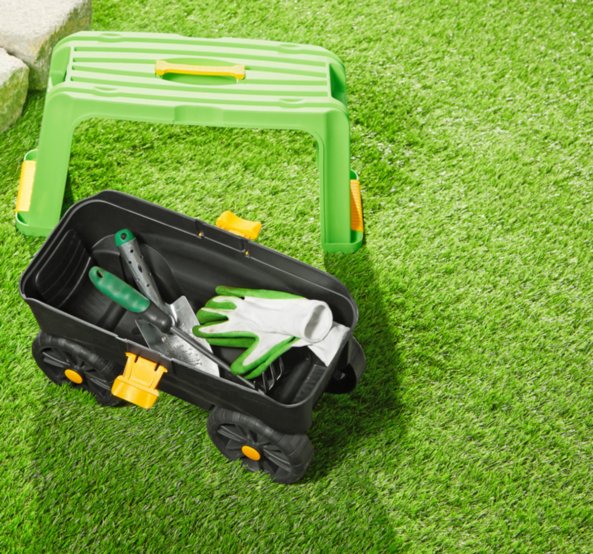 PALMAT - Roll N' Kneel 4 en 1 - Tabouret de Jardin pour se Déplacer, S'Agenouiller, S'Asseoir, Avec Rangement, Roues Robustes, Poignée de Transport