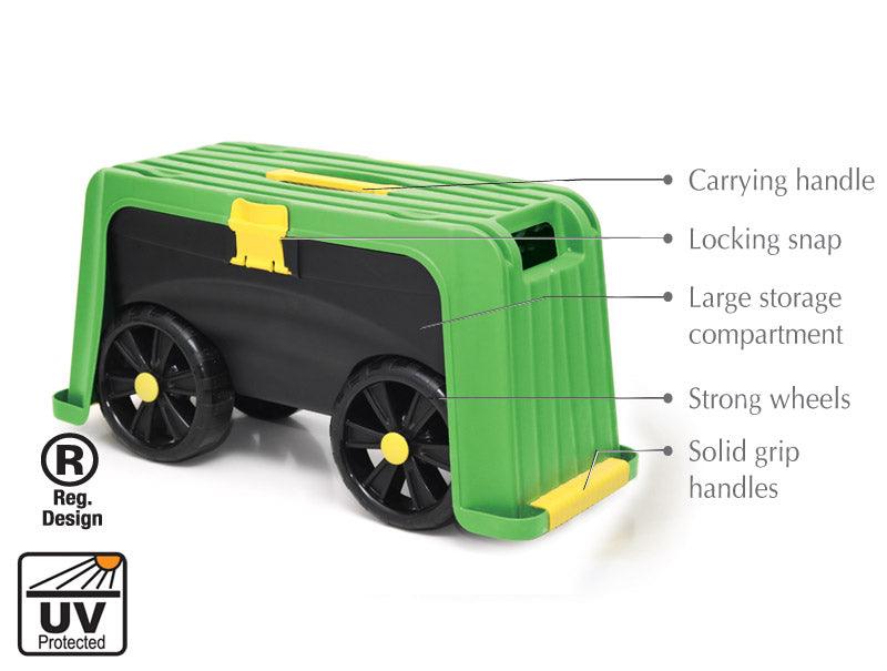 PALMAT - Roll N' Kneel 4 en 1 - Tabouret de Jardin pour se Déplacer, S'Agenouiller, S'Asseoir, Avec Rangement, Roues Robustes, Poignée de Transport