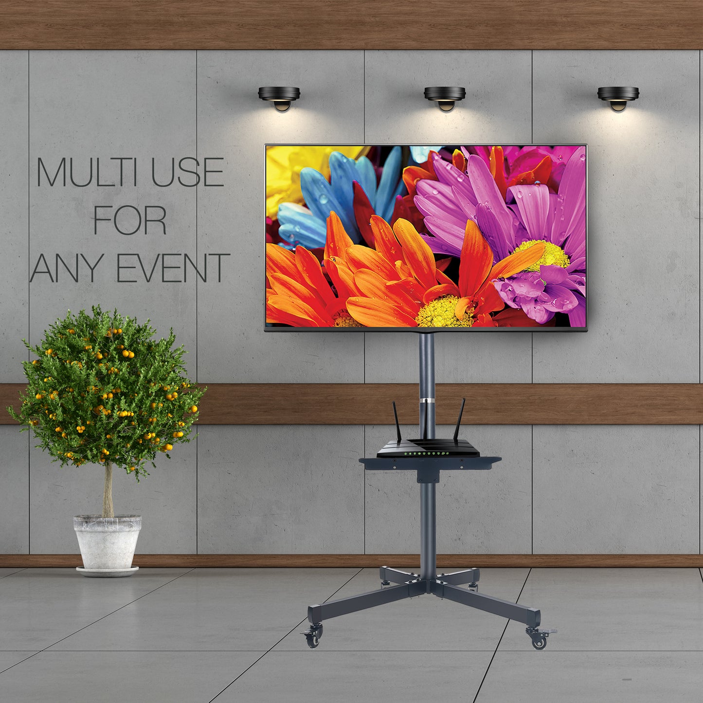 PALMAT Mobiele TV-kar Vloerstandaard met Lade Home Display Trolleybeugel Televisiebeugel voor 32-65 inch VERSA 600x400mm