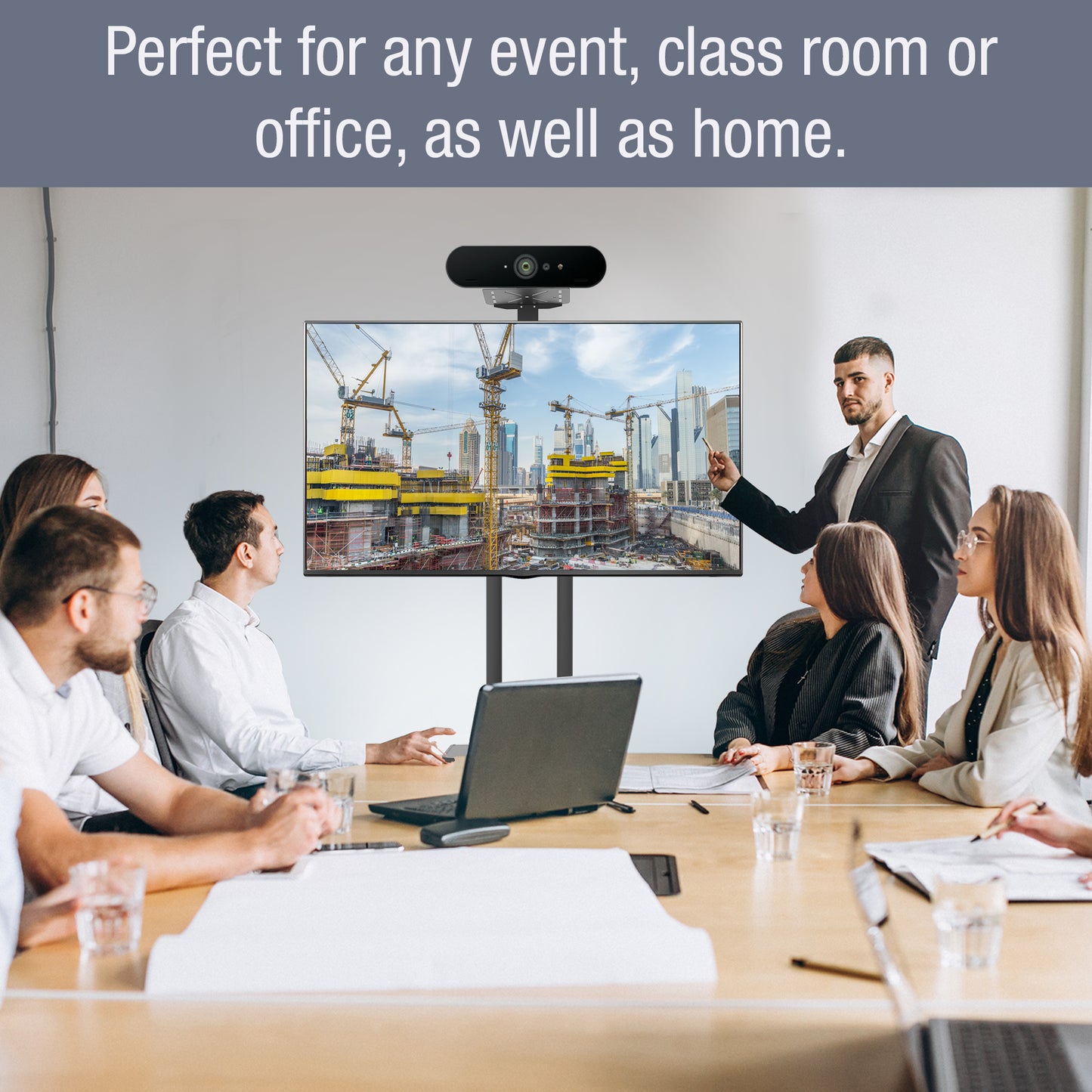 PALMAT Height Adjustable TV Cart Trolley TV Stand with Adjustable Shelf Model for 32-65 Inch with 15 Degree Tilt VERSA 600 x 400mm