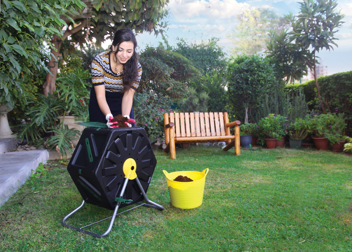 PALMAT - Composteur Heavy Duty de 70 Litres à Compartiment Unique - Pour Jardin, Pour Humus, Résistant (18,5 Gallons)