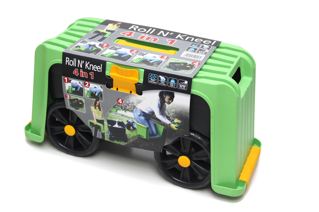 PALMAT - Roll N' Kneel 4 en 1 - Tabouret de Jardin pour se Déplacer, S'Agenouiller, S'Asseoir, Avec Rangement, Roues Robustes, Poignée de Transport