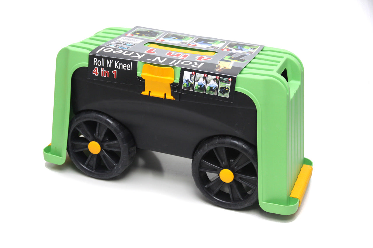PALMAT - Roll N' Kneel 4 en 1 - Tabouret de Jardin pour se Déplacer, S'Agenouiller, S'Asseoir, Avec Rangement, Roues Robustes, Poignée de Transport