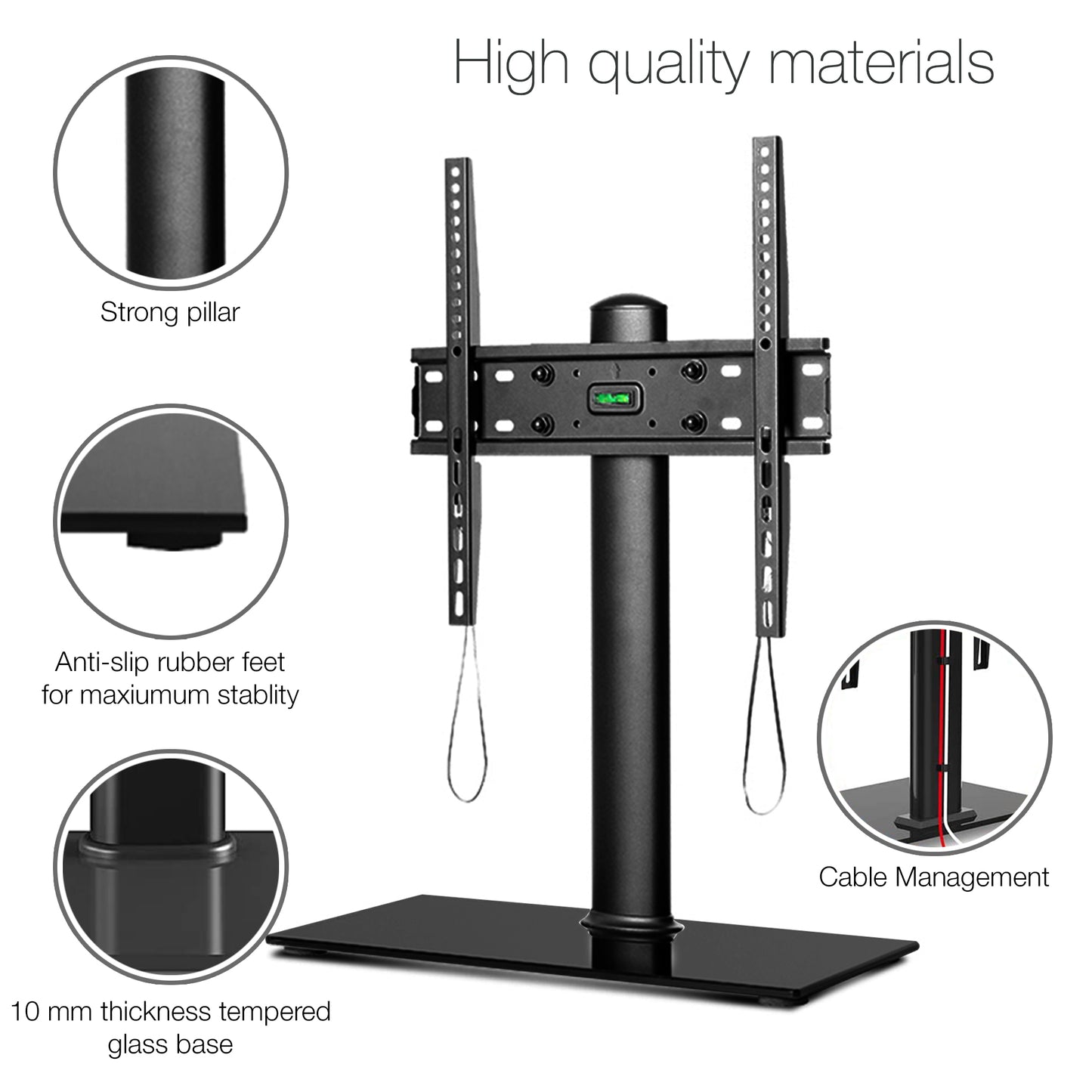 PALMAT Essential Tisch-TV-Ständer für TV-Bildschirme mit Sockelstärke aus gehärtetem Glas 10 mm Halterung 23 - 50 Zoll