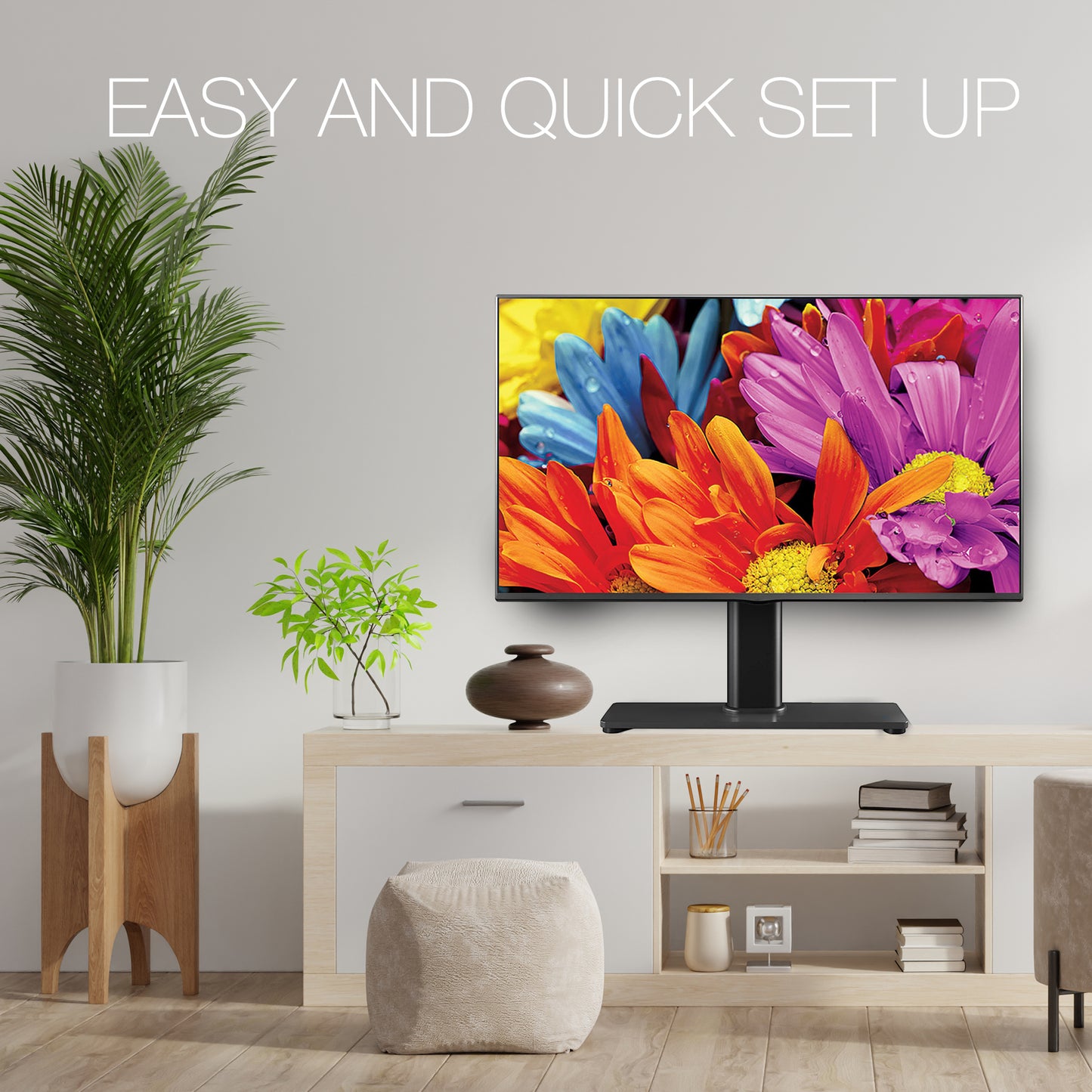PALMAT Essential Tisch-TV-Ständer für TV-Bildschirme mit Sockelstärke aus gehärtetem Glas 10 mm Halterung 23 - 50 Zoll