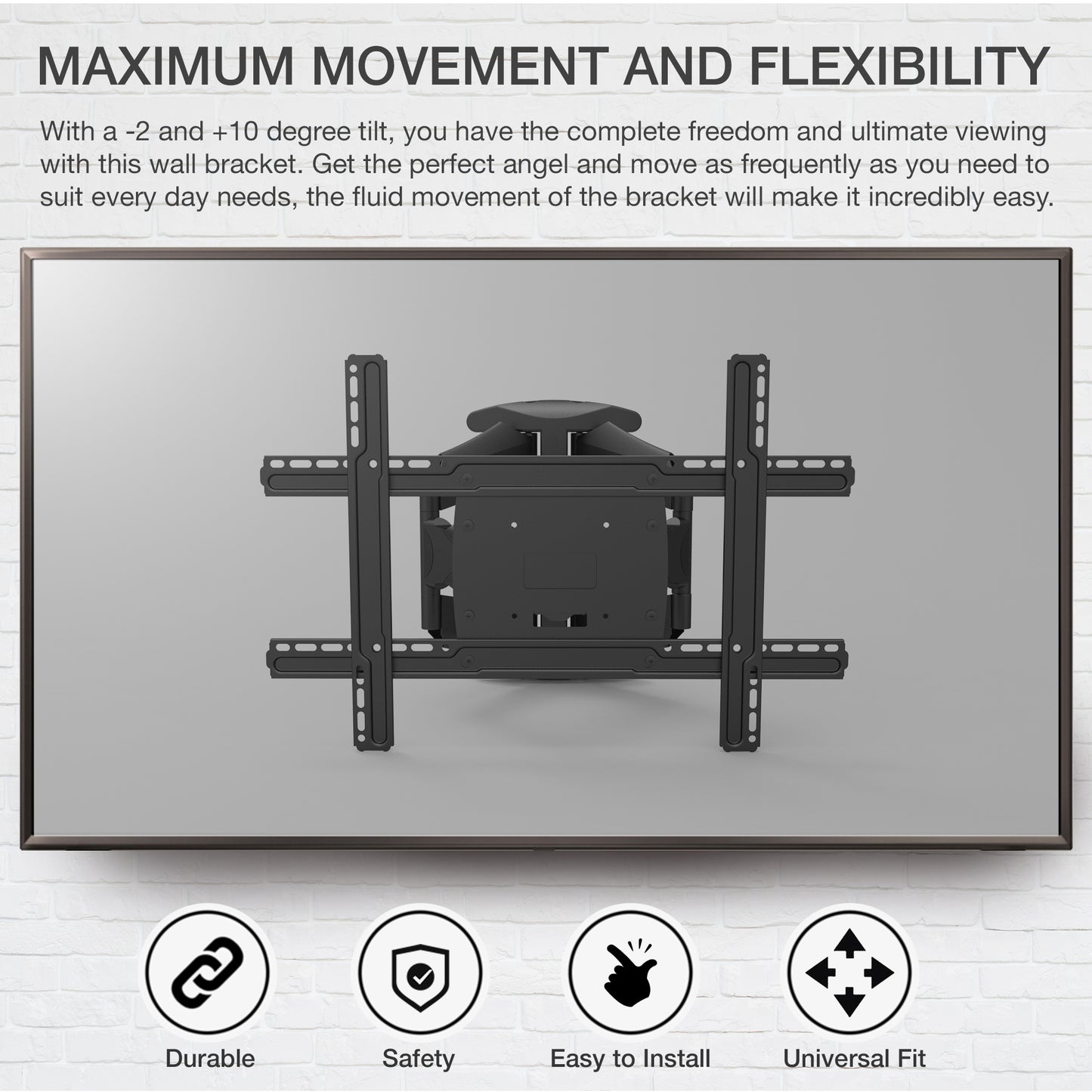 PALMAT® Serie PT4200111 - Premium – Kantel en Draaibaar – Televisiebeugel - Muurbeugel - Dubbele Arm - Lange Reikwijdte - 40-70 Inch - VERSA 600x400mm