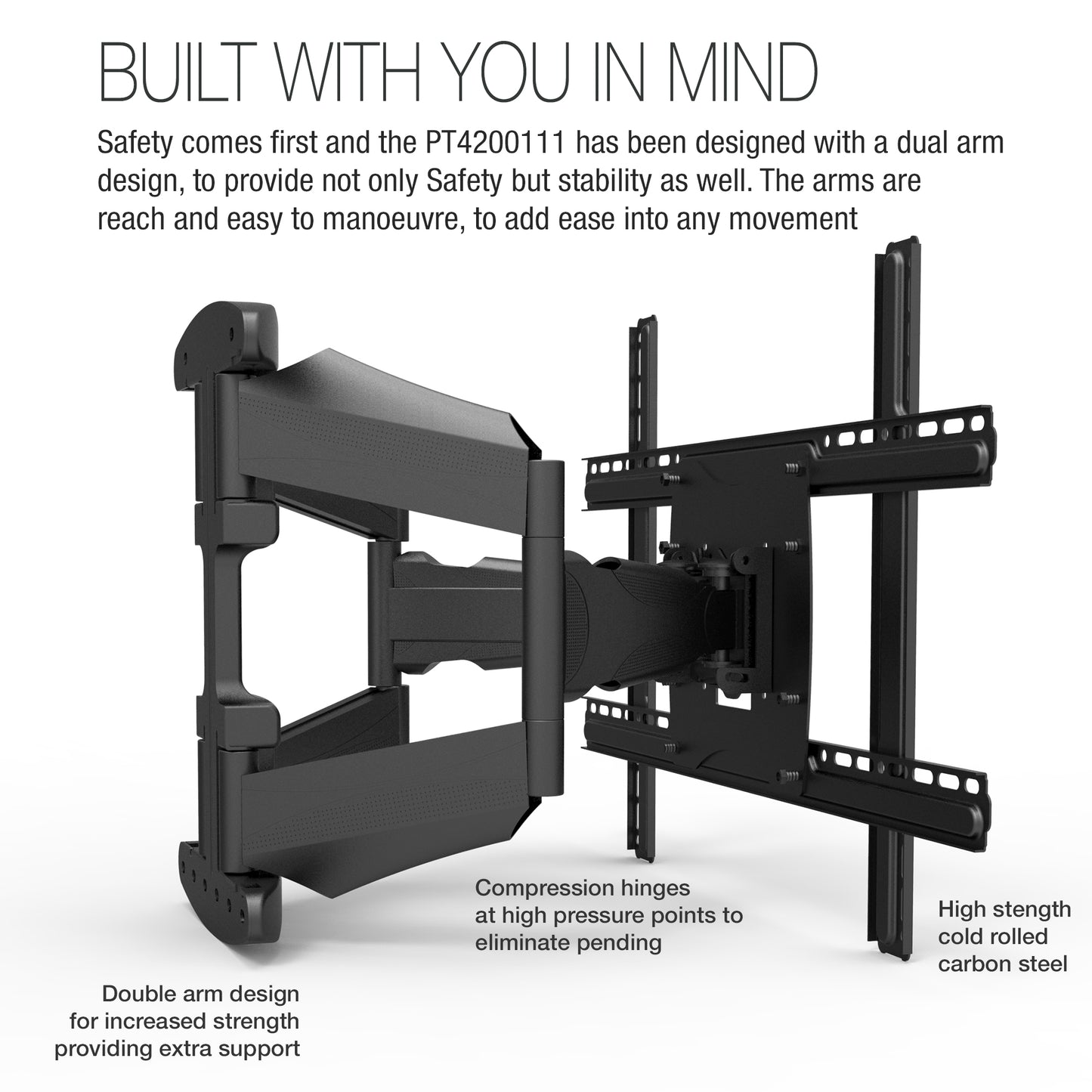 PALMAT® Serie PT4200111 - Premium – Kantel en Draaibaar – Televisiebeugel - Muurbeugel - Dubbele Arm - Lange Reikwijdte - 40-70 Inch - VERSA 600x400mm