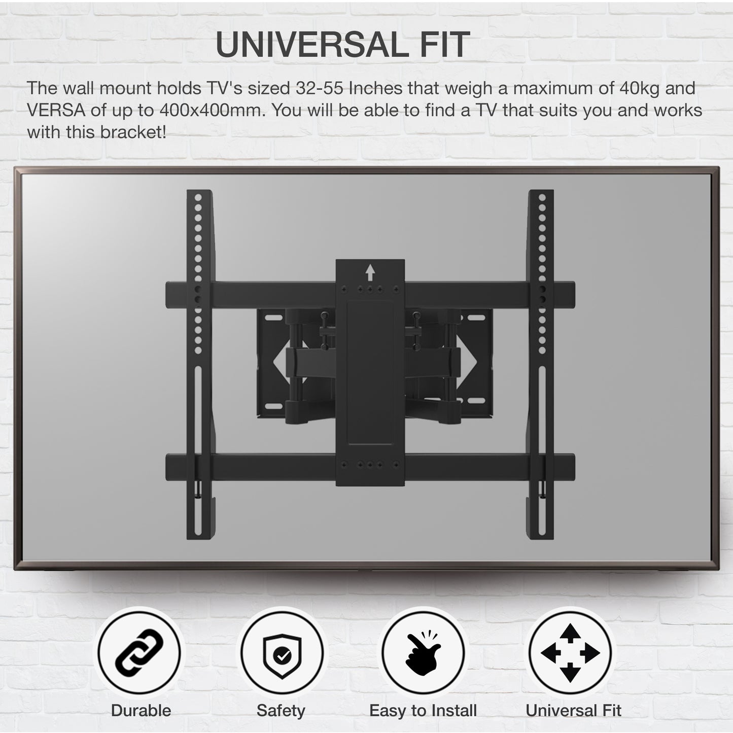 PALMAT TV-muurbeugelsteun Draaibaar en kantelbaar Super Dual Arms 32-70 inch VERSA 600 x 400 mm