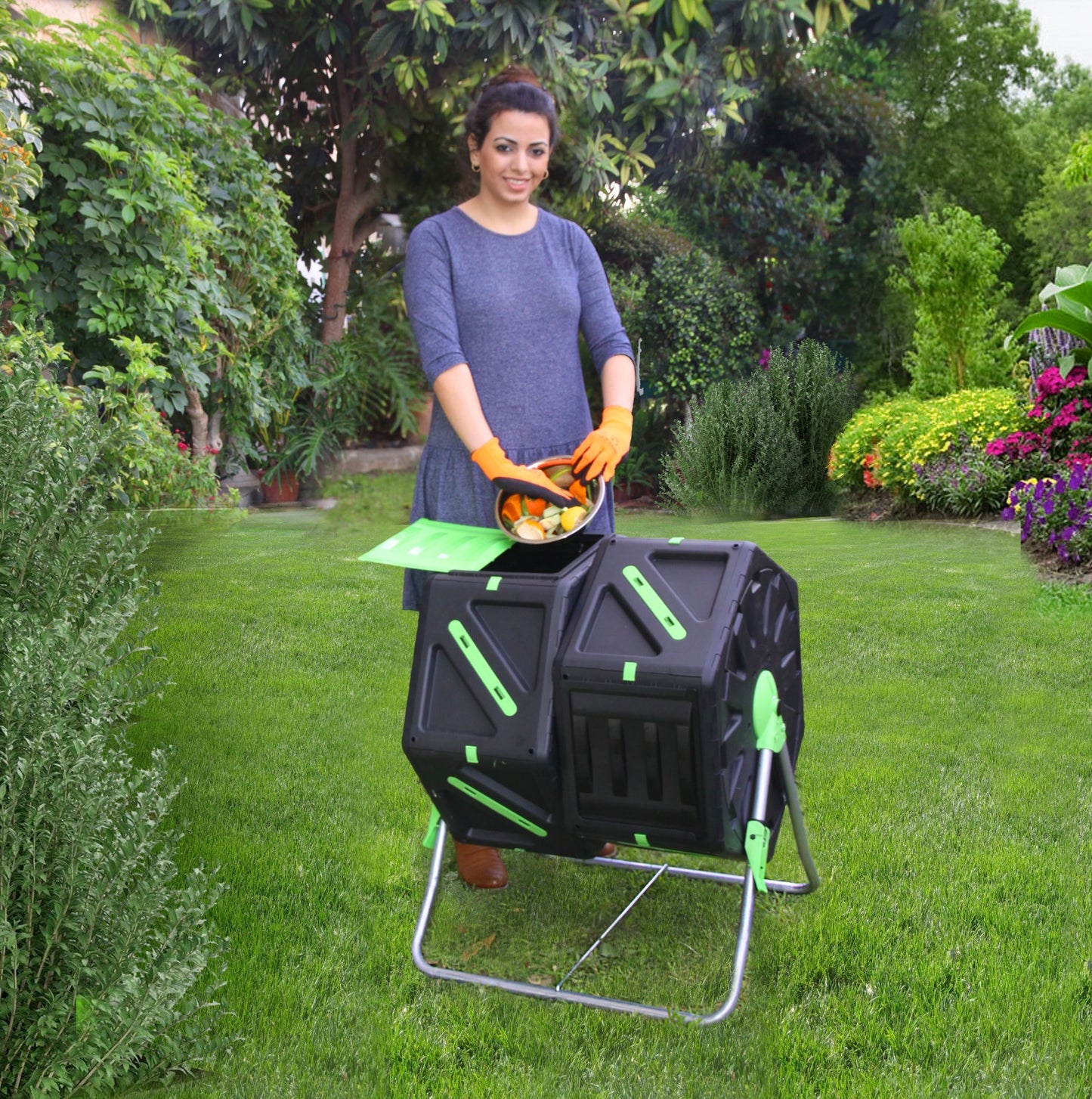 PALMAT - Composteur Heavy Duty de 140 Litres à Double Compartiment - Pour Jardin, Pour Humus, Résistant (2 x 70 Litres ou 2 x 18,5 Gallons)