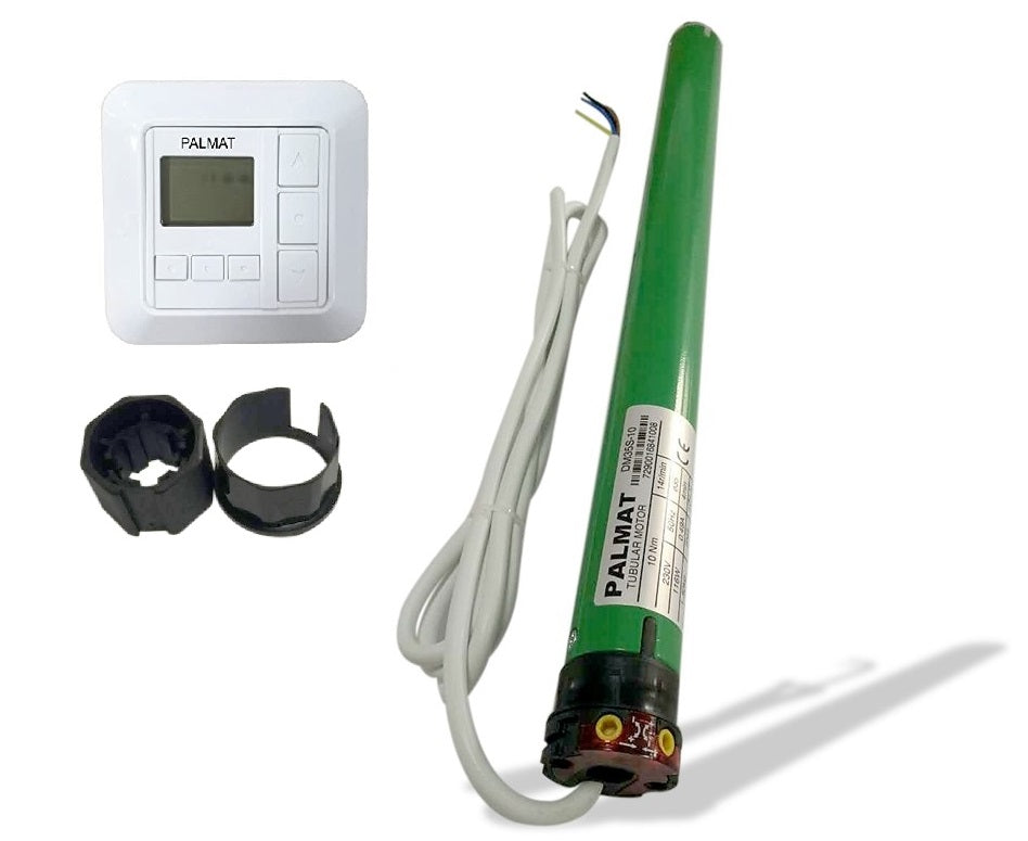 PALMAT® Rolgordijn Motor met Display – Incl. 1-Kanaals Ontvanger – Magnetische Wandhouder – Laagspanningswand – Zonwering, Jaloezieën en Rolluiken - wit