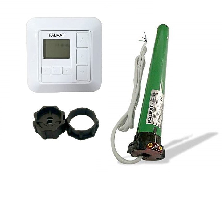 PALMAT® Rolgordijn Motor met Display – Incl. 1-Kanaals Ontvanger – Magnetische Wandhouder – Laagspanningswand – Zonwering, Jaloezieën en Rolluiken - wit