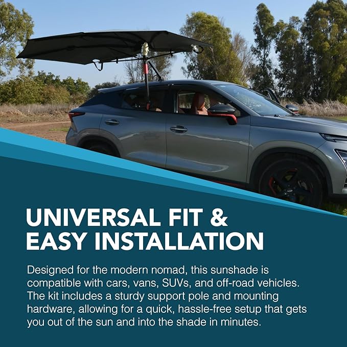 PALMAT Car Awning – Waterproof Sun Shelter & Canopy with Pole – Universal UV Resistant Vehicle Tarp for Camping, Bird Watching, Field Work & Outdoor Activities with Carry Case