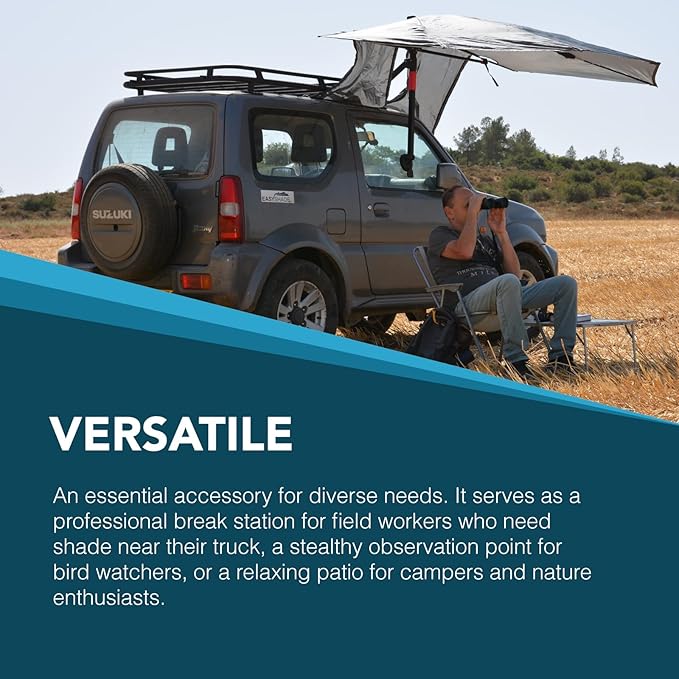 PALMAT Car Awning – Waterproof Sun Shelter & Canopy with Pole – Universal UV Resistant Vehicle Tarp for Camping, Bird Watching, Field Work & Outdoor Activities with Carry Case