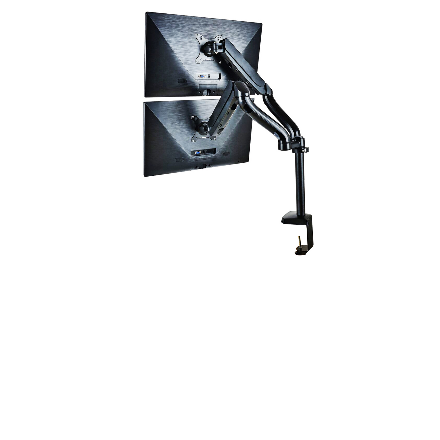PALMAT 15-27” Aluminium Alloy Dual Monitor Stand for Two Screens, Height Adjustable, 360° Rotatable Gas Spring Arm, VESA 75-100mm with Desk Clamp