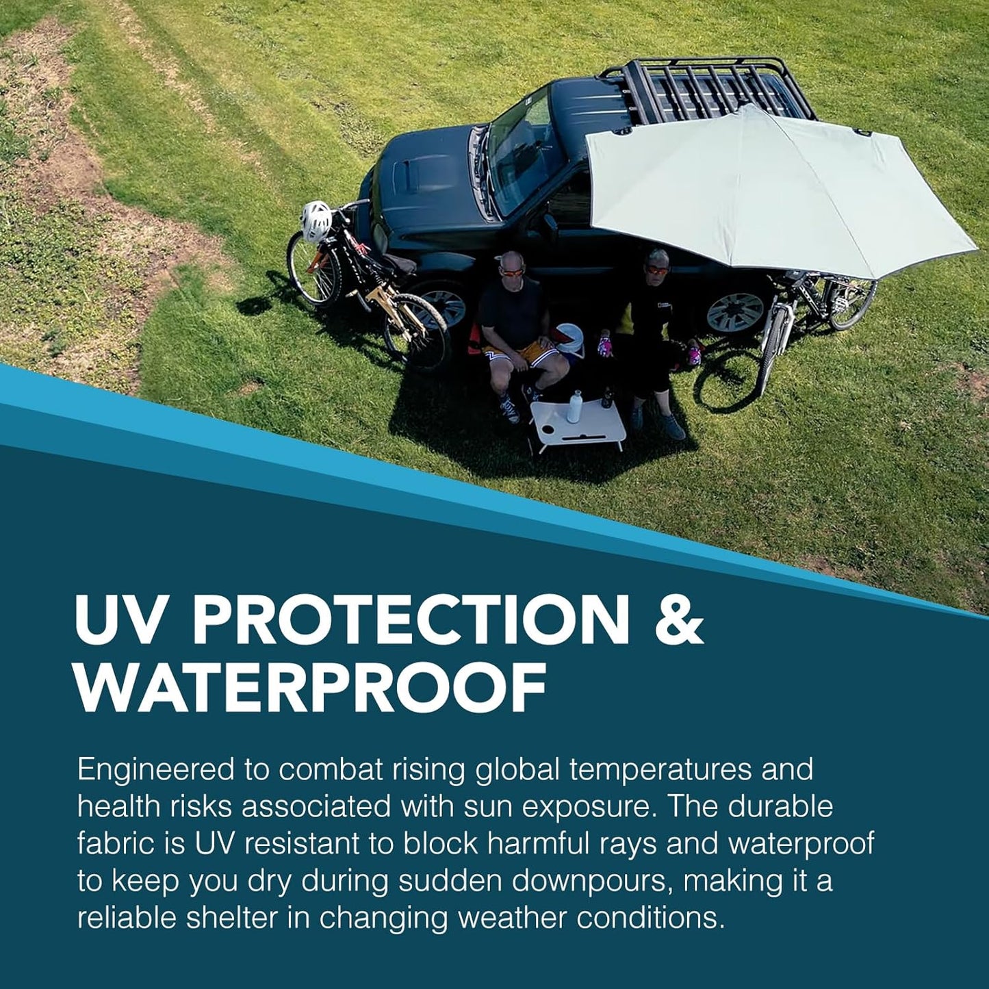 PALMAT Car Awning – Waterproof Sun Shelter & Canopy with Pole – Universal UV Resistant Vehicle Tarp for Camping, Bird Watching, Field Work & Outdoor Activities with Carry Case