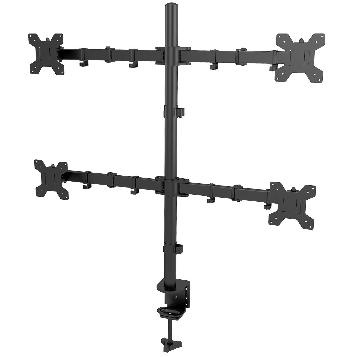 PALMAT - Vierfach-Monitorhalter für 13-27" Bildschirme - Monitorhalterung, Neigen, Schwenken, 180° Rotation, 80 cm Stange und Schreibtischklemme