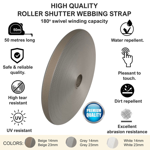 PALMAT Roller Shutter Stable Webbing Strap Roll - 50 Meters Long