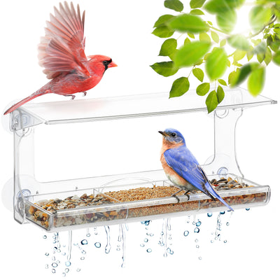 PALMAT® Vogelvoederhuisje Raam – Vogelhuisje – Transparant – XL Kijkraam – Doorzichtig met Zuignap