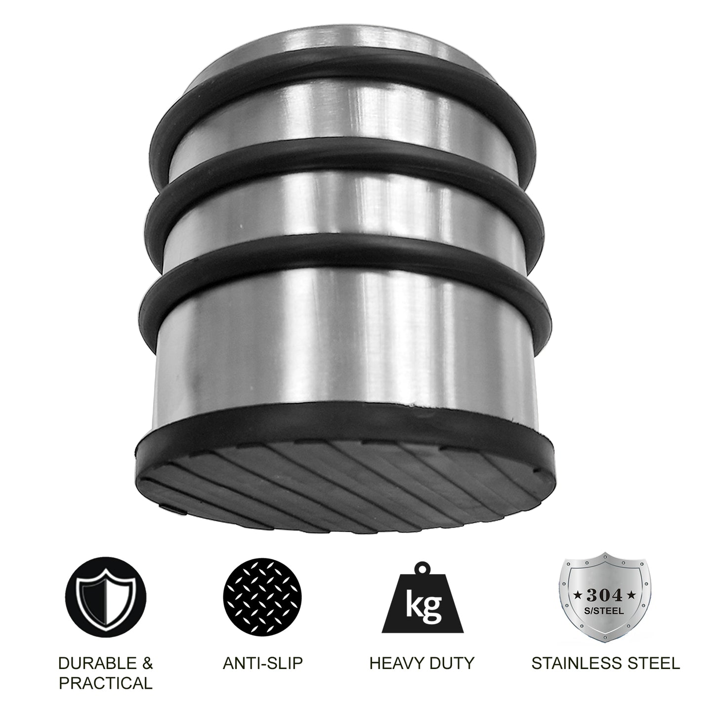 PALMAT Heavy Duty vloerdeurstopper 1,1 kg roestvrij staal met antislip rubberen beschermer krasvrij