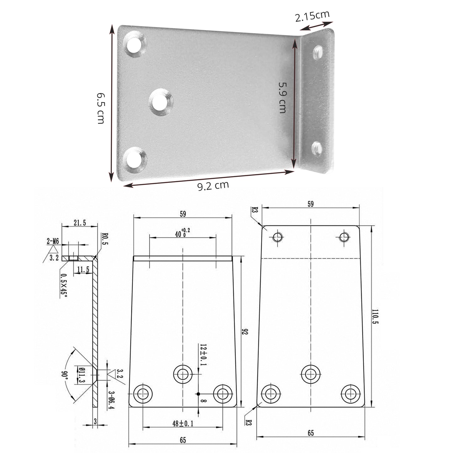 Ferme-porte PALMAT Plaque de montage du support de bras parallèle Finition en aluminium requise pour le montage du bras parallèle