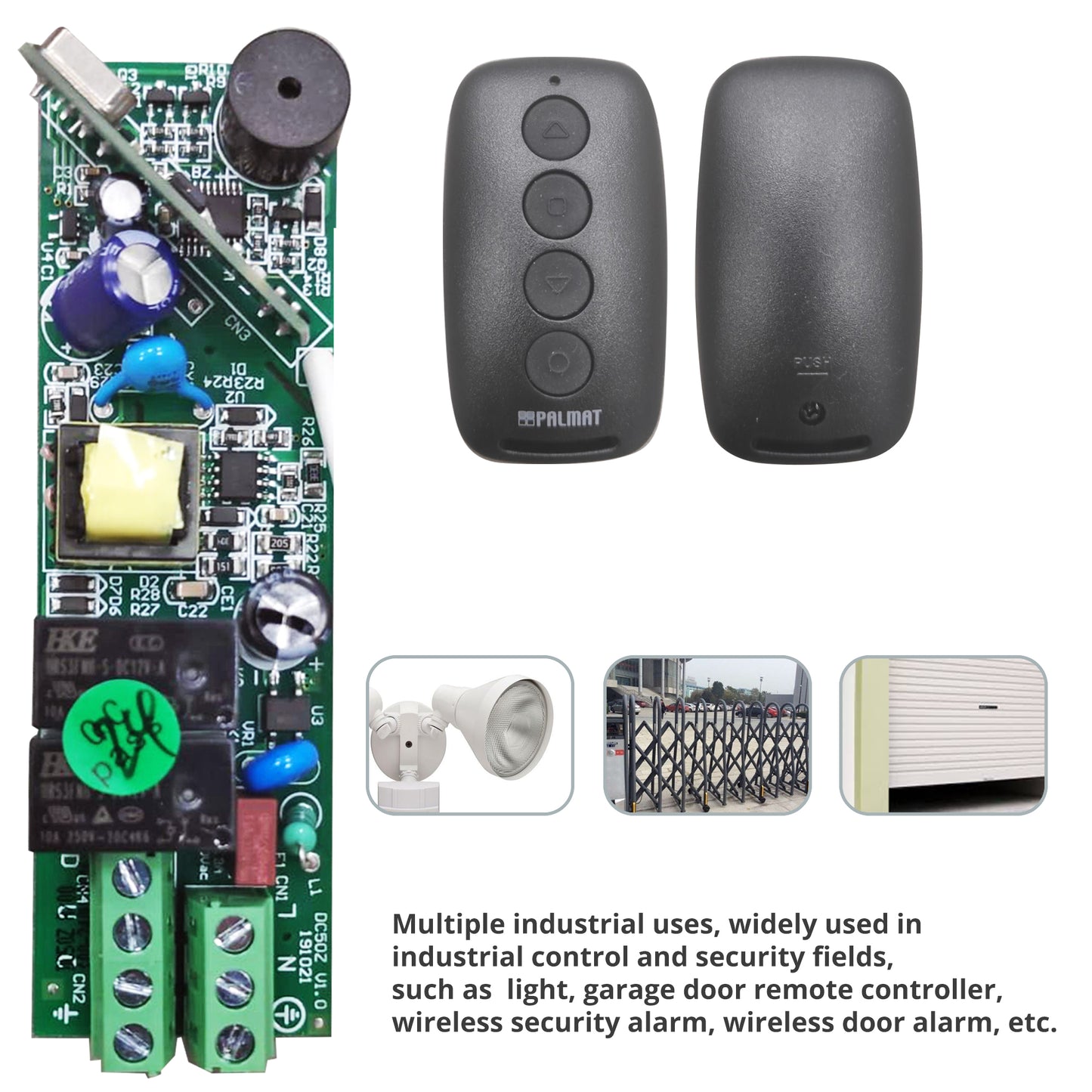 PALMAT Universal Wireless Relay Module 220V 1CH Remote Control Light Switch Receiver RF 433 Mhz with 2 Smart Transmitters for Entrance Control, Car Light 200m Long Range Outdoor 1 Receiver