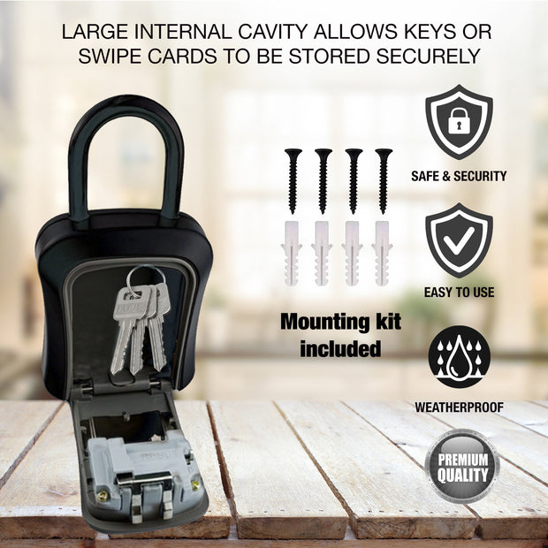 PALMAT Schlüsselschloss Box mit Schäkel, Türgriff Kombination-Schlüsselschloss für Aufbewahrungsbox mit Haken für Garage, Tor, Airbnb-Verleih, Ersatzschlüssel