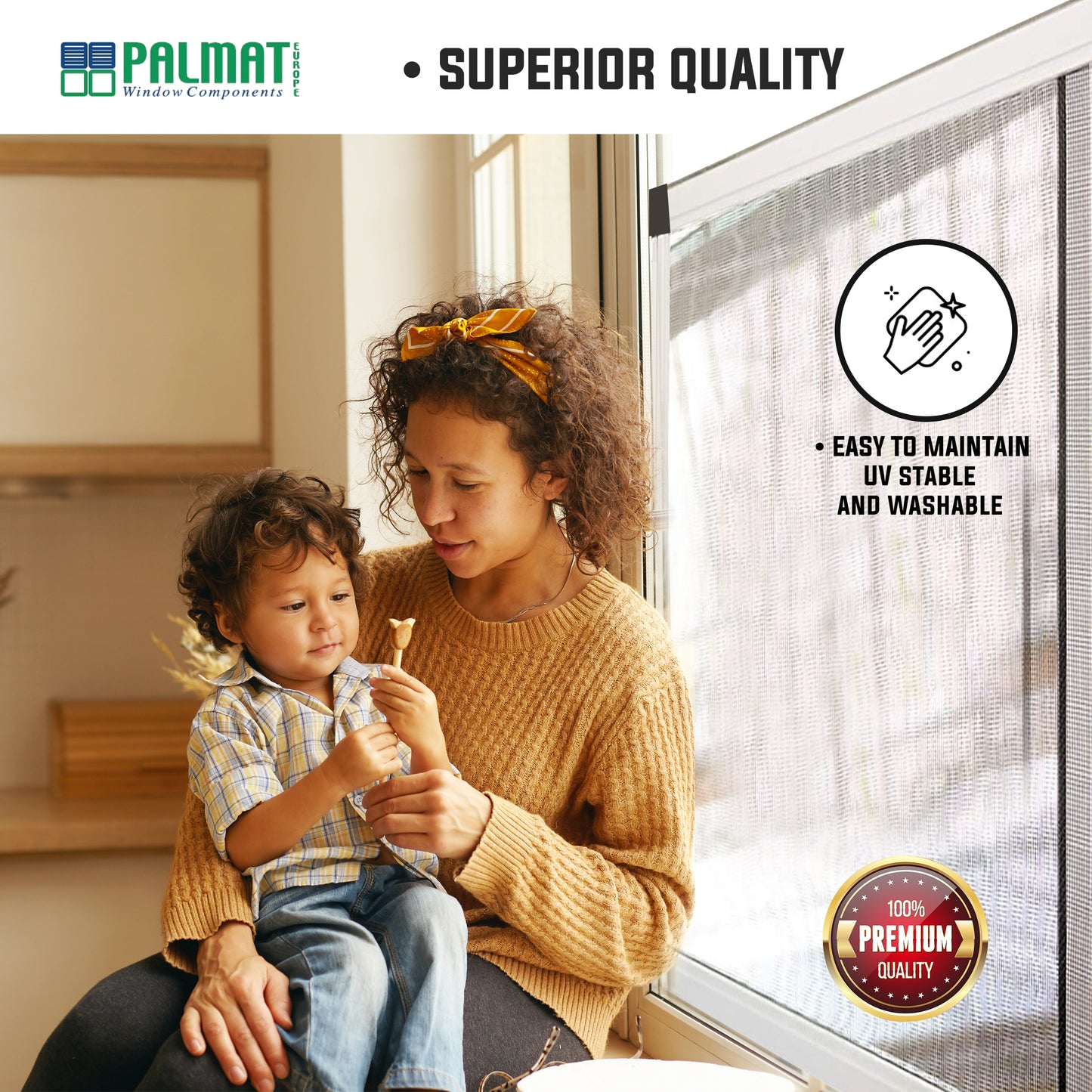 PALMAT Fly Screen Easy Slide Insect Net for Windows with Roller Shutter Guides 75 x 50cm up to 142cm