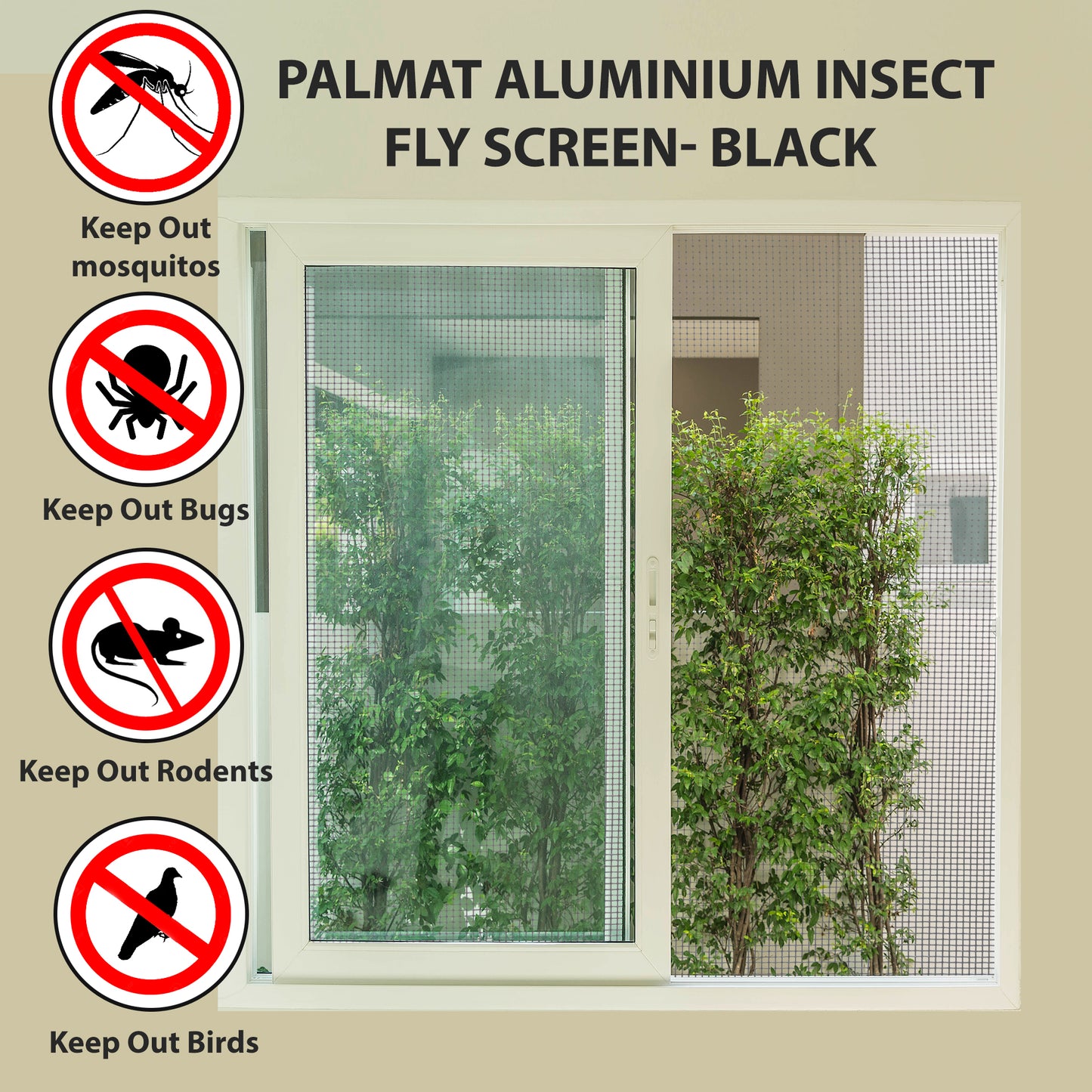 PALMAT Black Fiberglass Insect Screen, Insekten, Fliegen, Mücken fernhalten - für Fenster und Türen, interne und externe Installation