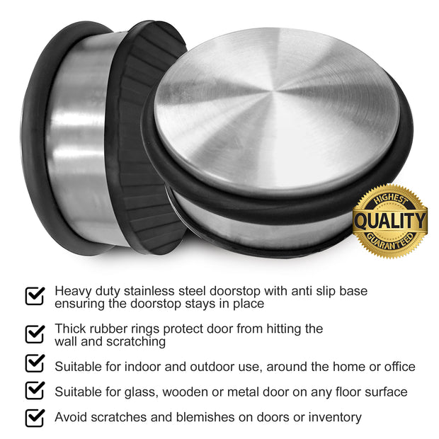 PALMAT Heavy Duty Floor Door Stop 1.1 Kg  Stainless Steel with Anti Slip Rubber Protector Scratch Free