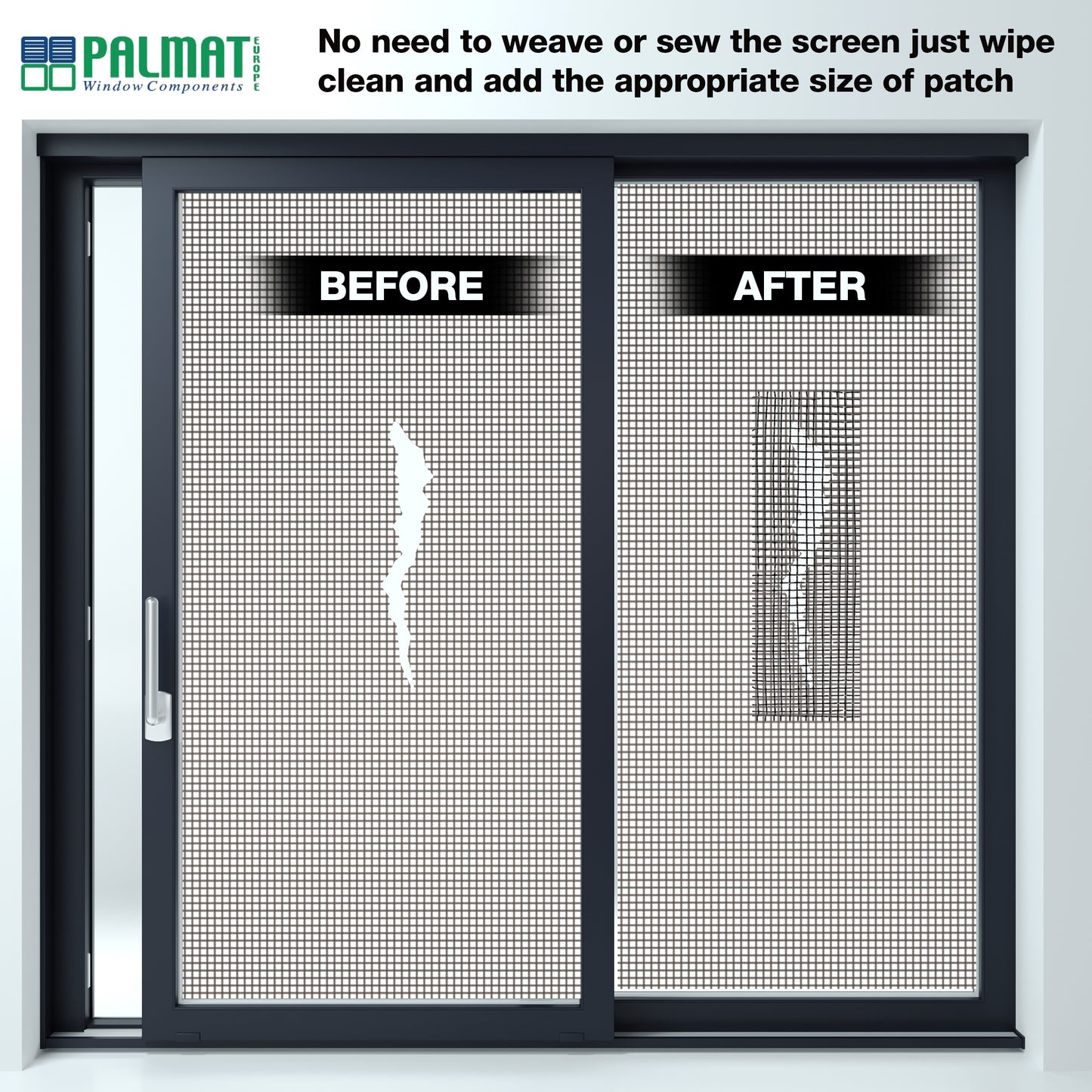 PALMAT - Kit de Réparation de Moustiquaires - Pour réparer les fissures et les perforations instantanément, Imperméable, Résistant à la chaleur, Pour l'extérieur et l'intérieur, 5 x 200 cm