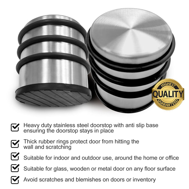 PALMAT Heavy Duty Floor Door Stop 1.1 Kg  Stainless Steel with Anti Slip Rubber Protector Scratch Free
