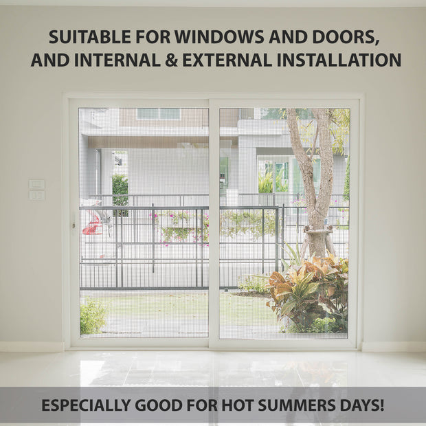 PALMAT Grauer Fiberglas-Insektenschutz, Insekten, Fliegen, Mücken fernhalten - für Fenster und Türen, interne und externe Installation