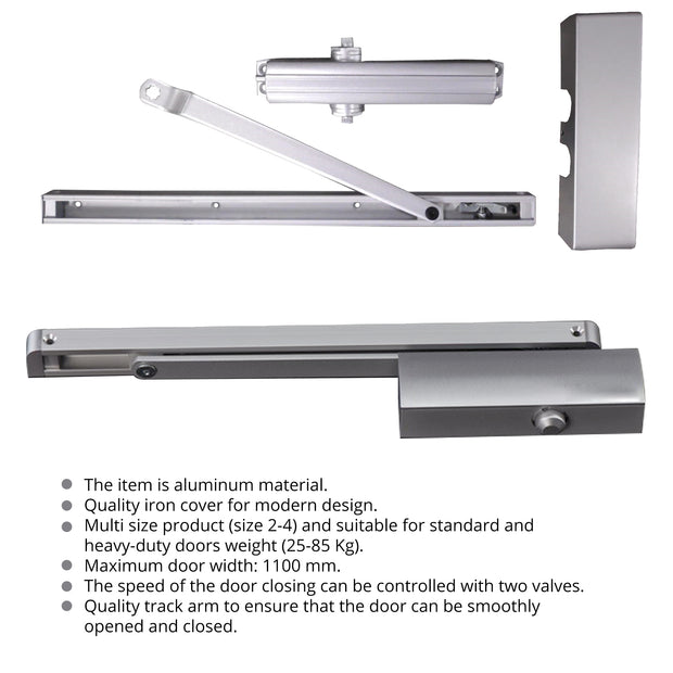 PALMAT Automatic Adjustable Hydraulic Door Closer with Slide Track Arm and Iron Cover for Heavy Duty