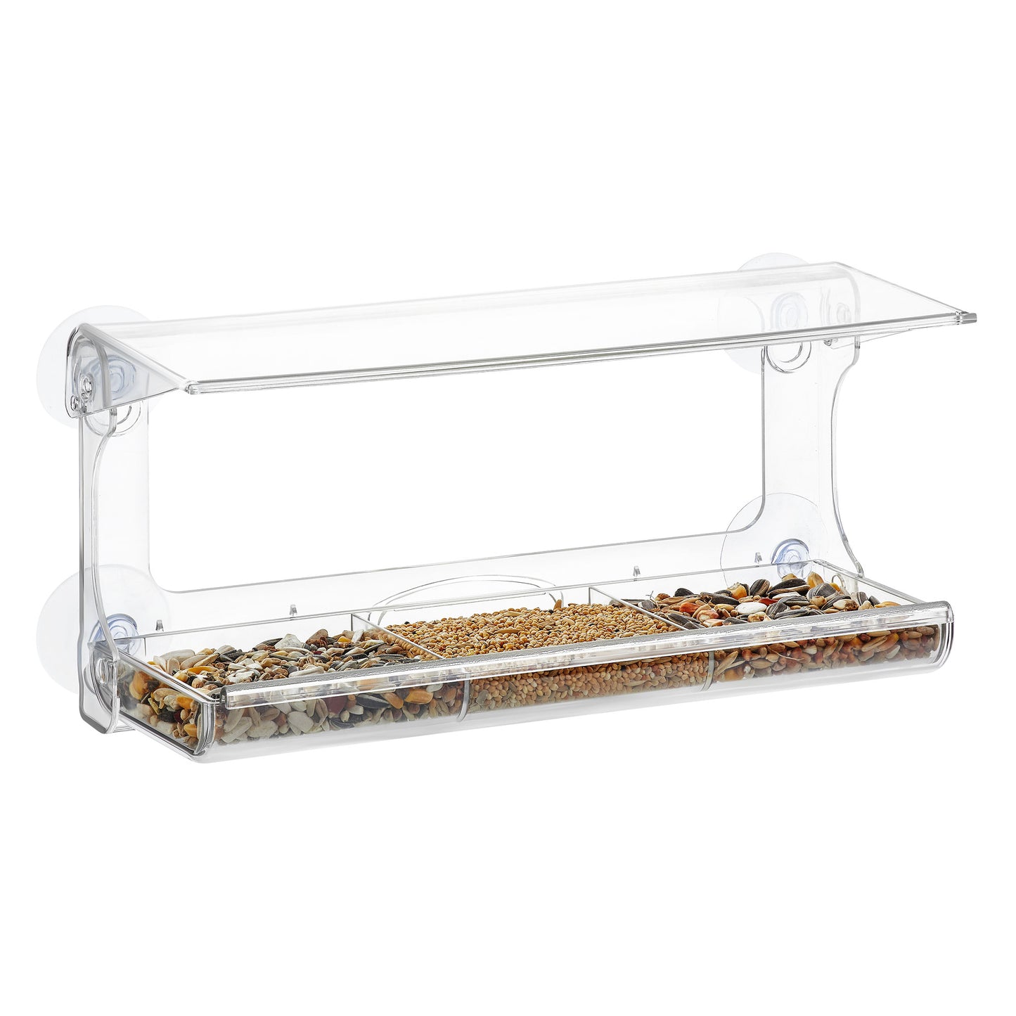 PALMAT - Mangeoire de Fenêtre pour Oiseaux - Transparente avec Plateau Amovible XL (30 cm de long)