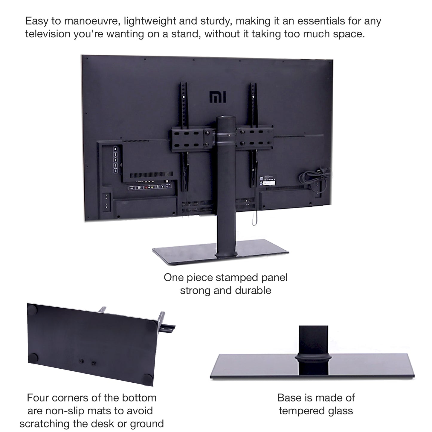 PALMAT Essential Tisch-TV-Ständer für TV-Bildschirme mit Sockelstärke aus gehärtetem Glas 10 mm Halterung 23 - 50 Zoll