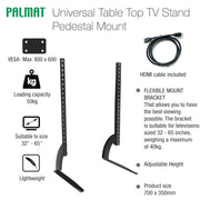 PALMAT Universal Table Top TV Stand Pedestal Mount Pedestal Television Bracket 32 - 65 Inch VERSA 800 x 600mm